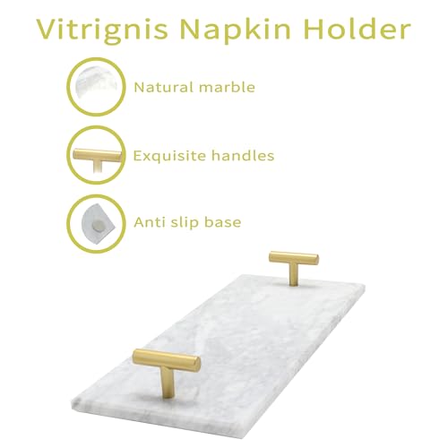 Napkin Holder - Guest Towel Holder for Bathroom - Marble Paper Towel Holder - Hand Towel Tray with Gold T-Handle(11.8x4.7x1.7 Inchs) - color: White