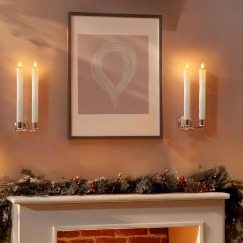 Homemory Real Wax Flameless Taper Candles with Remote Timer, 9.6 Inches White LED Flameless Candlesticks, Dripless Battery Operated Window Candles Flickering Pack of 2 for Fireplace Xmas Halloween - style: Farmhouse - White 9.6"