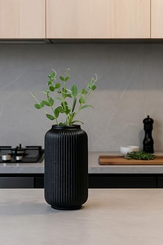Black Ceramic Vase, 8 Inch Modern Flower Vase for Bouquet and Pampas Grass, Matte Frosted Large Opening Decorative Vase for Farmhouse Table, Shelf Decor - color: Matte Black02