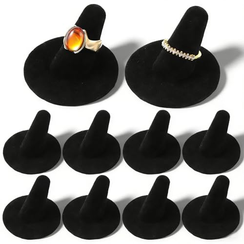 10 Pcs Ring Display Stand Black Velvet Ring Holder Single Rings Organizer For Selling Jewelry Display Stand For Rings Storage