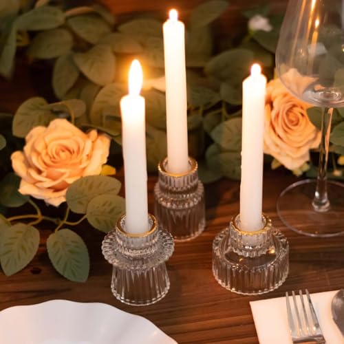 Efavormart Set of 6 Clear Ribbed Crystal Glass 3" Taper Candle Holders with Gold Rim, Reversible Mini Votive Tealight Candle Stands - color: Type7