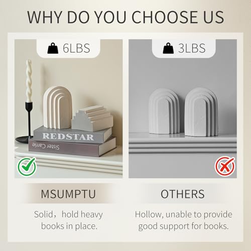 Decorative Bookends for Shelves, Set of 2 Book Ends for Heavy Books, Layered Arch Design Beige Bookend - color: Beige
