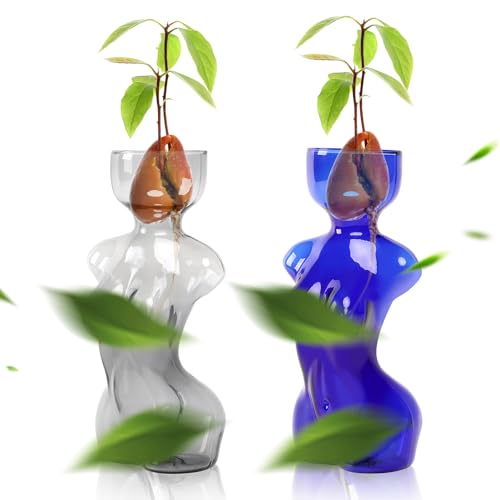 Propagation Vases for Plants Plant Propagation Jars Unique Body Avocado Vase Glass Planter Perfect for Seed Starting Water Rooting and Home Decor Gift for Father - color: Grey Blue