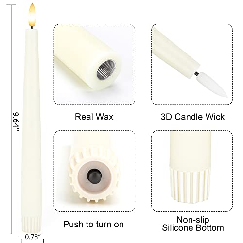 Flameless Taper Candles with 3D Wick, 9.6" Real Wax LED Candles with Remote and Timer, 3 Pack Flickering Candlesticks Battery Operated, Classic Tall Taper Candles for Home, Wedding, Party, Ivory - color: Ivory