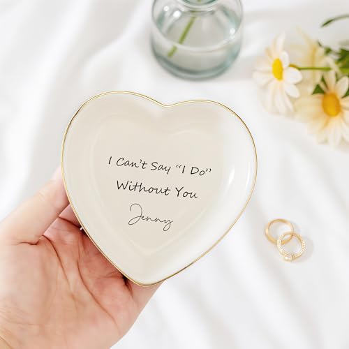 Custom Ceramic Ring Dish, Personalized Jewelry Tray with Text, Earrings Necklaces Bracelet Watch Keys Trinket Holder, Mothers Day Bridesmaid Bestie Gift for Women - color: Three Line Text
