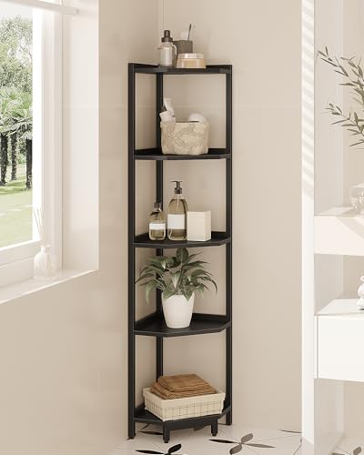 Hzuaneri Corner Shelf Stand, Corner Bookshelf, Storage Standing Shelf Unit with Metal Frame, Plant Stand, Bookcase for Living Room, Home Office, Bedroom, 5-Tier Black CS05906B - color: Black, size: 5 Tier