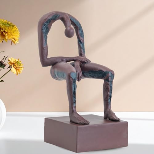 Melancholy Remembrance Sculpture – Rust Red Solid Bronze Statue, Handcrafted Lost-Wax Casting Memorial Figurine for Honoring Loved Ones, 6.1"x5.1"x12.6", Artisan Hot-Cast Bronze Art Decor - color: 12.6" Rust Red