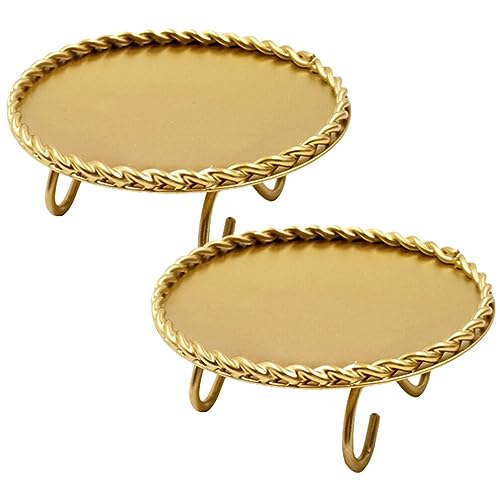 Homoyoyo 2pcs Gold Candle Holders Decorative Candlesticks Iron Pillar Plate Candle Pedestal Candle Stand Table Centerpiece for Led Wax Candles Wedding Dinner Tables - size: 10X3.5CM