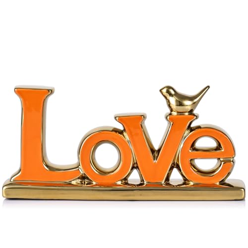 Love Sign Decoration,Orange and Gold Love Signs for Home Decor,Gold Bird Sculpture Personalized Love Decor,Gold Style Figurine Decorative Ornaments for Living Room,Bedroom,Cabinets (Love, Orange) - color: Orange, style: Love
