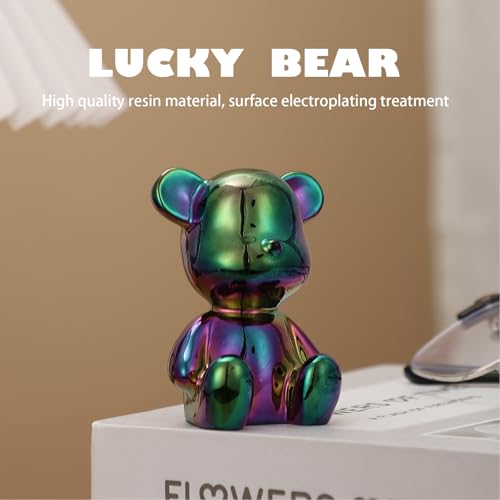 Small Bear Figurines Animal Sculpture Home Décor for Living Room Bedroom Office Statues Desktop Cabinets Tabletop Decor for Women Mom Birthday Gift(Green) - color: Green