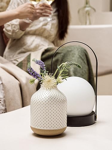 Boho Flower Vase - 5.3 Inch Ceramic White Vase for Pampas Grass, Eucalyptus & Bouquets, Small Home Decor Vases with Dot Embossment, Rustic Farmhouse Centerpiece - style: Dot