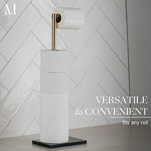 MARMOLUX ACC Free Standing Gold Toilet Paper Holder Stand with Black Marble Base and Storage | 4 Jumbo Roll Bathroom Hardware Toilet Tissue Organizer | Stainless Steel Bathroom Decor Accessory - color: Gold Brushed/Black Marble