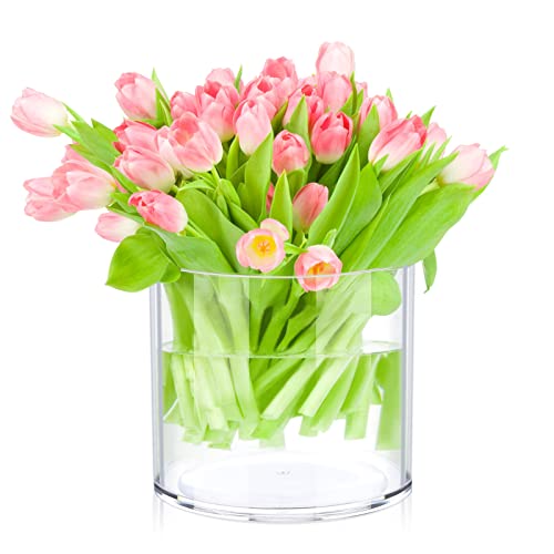 JYPS Clear Vase Set of 3, Polycarbonate, Round, Transparent, Wide Mouth, 6 inches, Ideal for Wedding Decor, Flowers, Bedroom, Living Room, Bathroom, Break Resistant - size: 6.2'' W*5.9'' H + 6'' W*5.9'' H + 3.8'' W*3.6'' H
