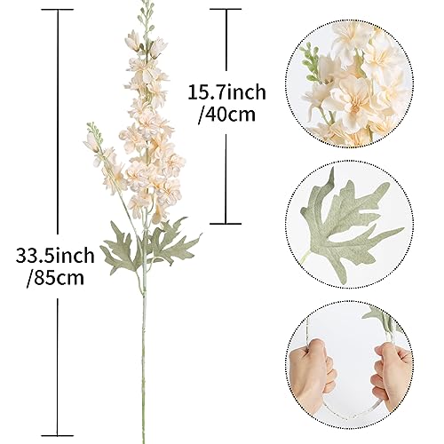 8pcs Delphinium Artificial Flowers 33.5in Long Stem Larkspur Fake Silk Flowers for Tall Vase Faux Flowers for Home Wedding Baby Shower Floral Arrangement Centerpiece Table Decoration (Champagne) - color: Champagne