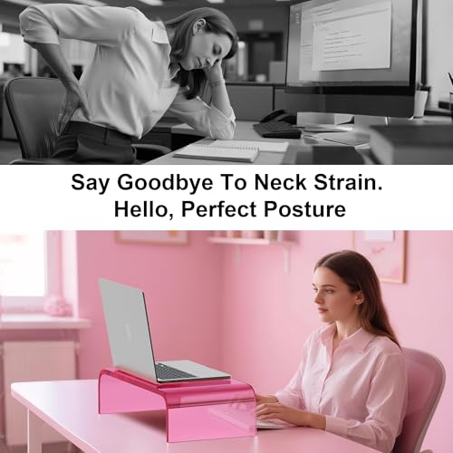 Acrylic Monitor Stand Riser Acrylic Laptop Stand for Desk Clear Computer Monitor Stand for Desk Accessories iMac Organizer Office Must-Haves Product for Working from Home Bright Pink - style: 15''-Pink