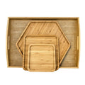 Bamboo Serving Trays Charcuterie Platter 16.5"x11.8"（42x30cm with Handle, Set Includes 1xHexagon 12.5"(32cm)+1xSquare 7.8"(20cm)+1xSquare 5.9"(15cm) Small Plates for Family Dinner - color: 1hexagon+2square