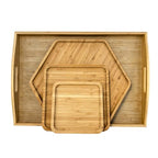 Bamboo Serving Trays Charcuterie Platter 16.5"x11.8"（42x30cm with Handle, Set Includes 1xHexagon 12.5"(32cm)+1xSquare 7.8"(20cm)+1xSquare 5.9"(15cm) Small Plates for Family Dinner - color: 1hexagon+2square