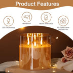 Eywamage 3 Wick Gold Glass Flameless Candle with Remote, Large Flickering LED Battery Pillar Candle Φ 6" H 6" - color: Gold
