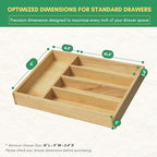 Rubber Wood Silverware Organizer for Drawer - [15"L x 11"W x 2"H] Utensil Tray, 5 Compartment Flatware Holder, Multi-Purpose Kitchen Drawer Organizer for Utensils, Stationery & Hand Tools