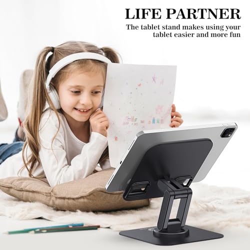 OCYCLONE iPad Stand, 360° Rotating Adjustable Foldable iPad Tablet Holder for Desk Compatible with Kindle Tablet iPad 4" - 15.6" Portable Monitor Stand, Black