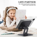 OCYCLONE iPad Stand, 360° Rotating Adjustable Foldable iPad Tablet Holder for Desk Compatible with Kindle Tablet iPad 4" - 15.6" Portable Monitor Stand, Black