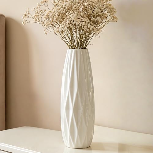 12 Inch White Vase Ceramic Flower Vase, Tall Vases for Pampas Grass, Home Decor, Modern Textured Vases for Living Room Decorations,Table Centerpieces,Shelf,Farmhouse Small Ceramic Vase - style: Shape 6