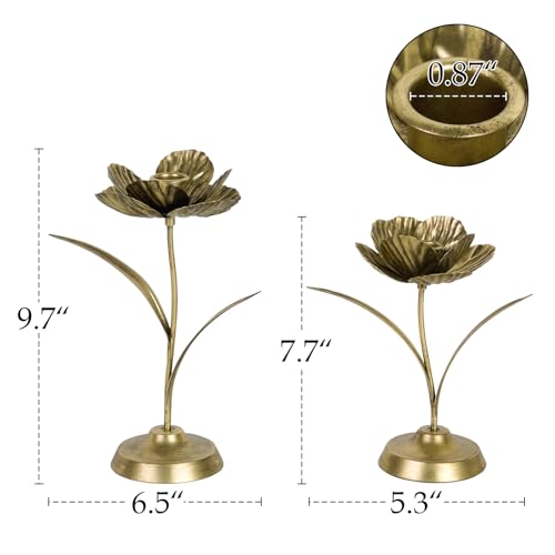 NIKKY HOME Tulip Taper Candle Holders Set of 2, Vintage Elegant Flower Shaped Metal Candlestick for Table Centerpieces, Wedding Decor and Dinner Party, Gold - color: Gold