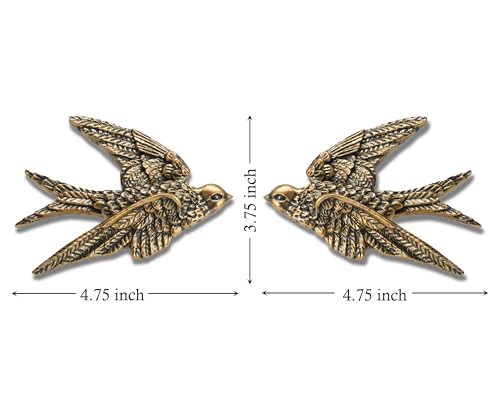 AMOIENSIS Bird Wall Sculpture Art, (Set of 2) 4¾ inch Resin Antique Gold Bird 3D Sculpted Floating Hanging Wall Sculpture Decoration - color: Antique Gold