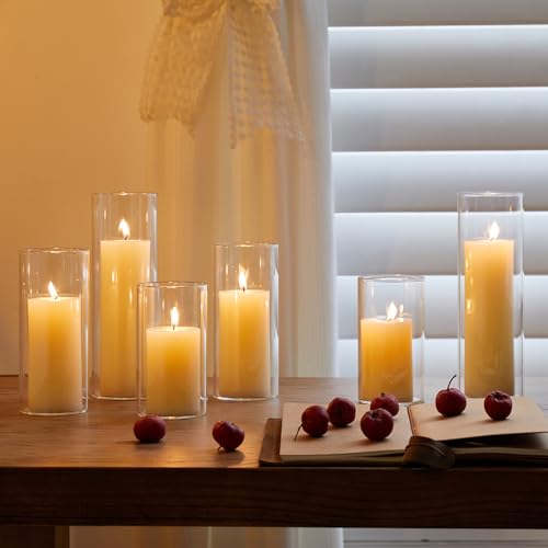Set of 6 White Pillar Candles with Clear Glass Hurricane Holders- Elegant Cylinder Candle Vases for Weddings, Parties, Centerpieces, Home & Office Decor (Lvory White, 6 Set) - color: Lvory White, size: 6 SET