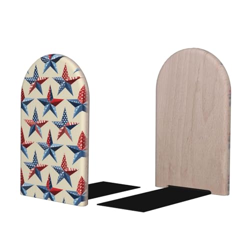 Blue Star Vintage L-Shaped Book Ends 1 Pair Wood Bookends Book End Supports for Heavy Book Shelf Holder Home Decorative - color: Blue Star Vintage