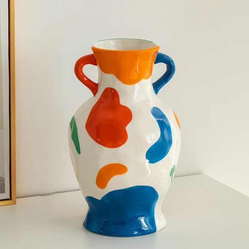 Modern Decorative Abstract Pattern Ceramic Vase, Contemporary Art Home Decor，6 Styles to Choose from (Style F) - size: Style F
