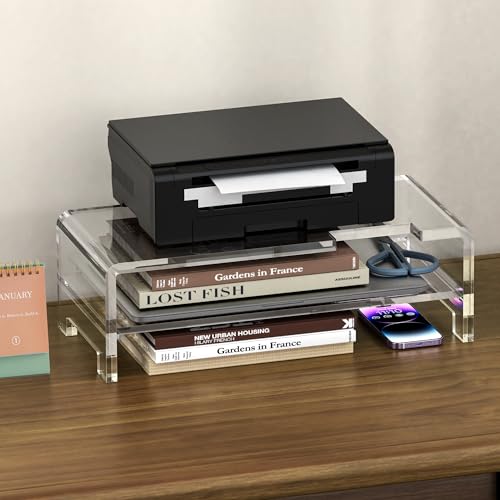 Acrylic Monitor Stand Riser Acrylic Laptop Stand Clear Computer Stand Laptop Riser with Storage Desk Organizer Accessories for Home and Office - style: 16''-2Tier