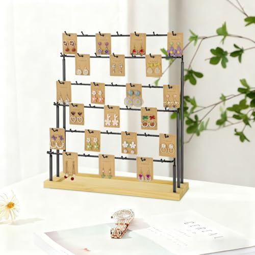Jewelry Display for Vendors,6 Tiers 42 Hooks Earring Rack Display Holder Stand, Earring Organizer Holder for Necklaces Rings Bracelets Keychains,Jewelry Display for Selling with Earrings Cards-Black - color: Black