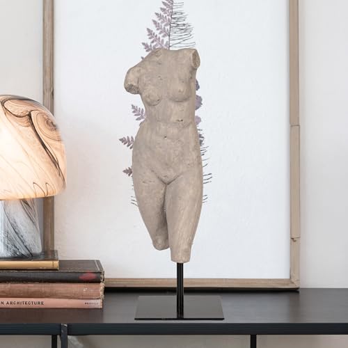 Creative Co-Op Sculptural Resin Female Figure on Metal Stand, Grey - color: Grey Finish