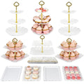 Pack of 10 NWK Cake Stand Set, with 3 x Two-Tier and 3 x Three-Tier Cupcake Stands, 4 x Appetizer Trays, 1 x Tablecloth for Birthday Bridal Baby Shower Party (Gold) - color: Gold