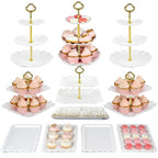 Pack of 10 NWK Cake Stand Set, with 3 x Two-Tier and 3 x Three-Tier Cupcake Stands, 4 x Appetizer Trays, 1 x Tablecloth for Birthday Bridal Baby Shower Party (Gold) - color: Gold