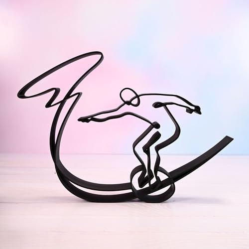 Surfing Sculpture â€“ Minimalist Decorative Accent for Surf Enthusiasts & Modern Home Decor | Collectible Design (Surfer Catching a Wave Matte Black) - color: Surfer Catching a Wave Matte Black