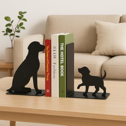 Dog Bookends, Black Metal Book Ends for Shelves, Sitting & Walking Dog Silhouette Set, Heavy-Duty 0.08" Thick Steel Book Holder for Home Office, Decorative Gift for Dog Lovers - color: Black Dog