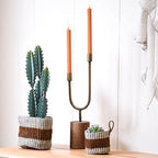 Asymmetrical Wood and Metal Candle Holder - size: 17.75"H