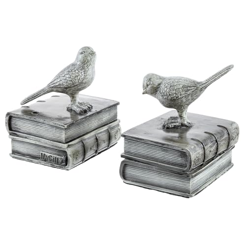 MyGift Resin Decorative Bookends for Heavy Books with Bird and Book Design, Farmhouse Book Ends, Vintage White Bookends, 1 Pair - color: White