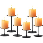 Set of 6 Candle Holders, Metal Pillar Candle Stand for Tabletop Wedding Party Event Birthday Anniversary (Black)