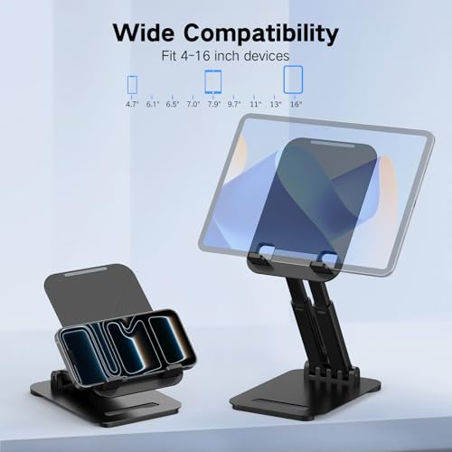 Tonmom Tablet Stand for iPad Holder, Adjustable Tablet Holder for Desk, Foldable Portable Monitor Stand Compatible with 4-16" Tablets Such as Kindle, Switch, iPad Pro/Air/Mini