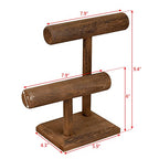 Ikee Design 2 Tier Wooden Jewelry Bracelet Watch Display Tower, Bangle Scrunchie Necklace Holder Storage Stand, 7.9 W x 4.3 D x 9.4 H in, Brown Color - color: Brown
