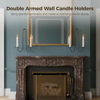 2 Pcs Wall Candle Sconce Holders, Double Armed Wall Hanging Candle Holders, Minimalist Black Iron Sconces for Fireplace, Living Room, Hallway
