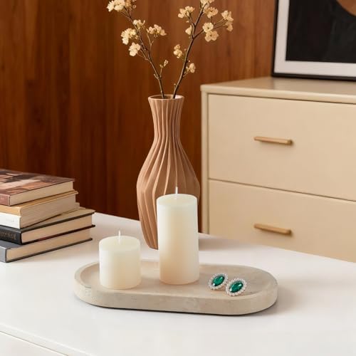 Travertine Tray, Marble Tray for Bathroom countertop,Non-Ceramic/Non-Resin，Stone for Storing Perfume, Cosmetics and Jewelry 9.8 * 4.7inch （Travertine） - color: Travertine, size: 9.8" x 4.7" x 0.7"