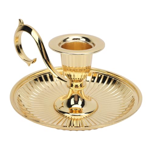 Vintage Candle Holder, Elegant zinc Alloy Taper Candle Stick Stand with Large Curved Handle for Dinner Table Decor and Wedding Parties Gold - color: Gold