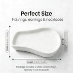 White Ceramic Trinket & Jewelry Tray Dish Set - 2 Pieces Minimalist Organizer for Earrings, Rings, Necklaces - Elegant Irregular Home Decor Accent