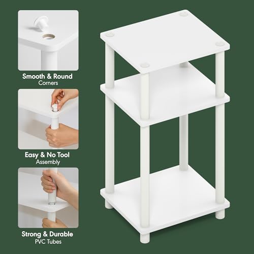 Furinno Just Turn-N-Tube Open Storage Nightstand, 1 Pack, 3-Tier, White/White - color: White/White, size: 1-Pack, style: 1-Pack