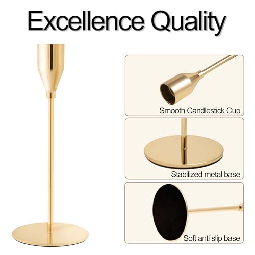 Taper Candle Holders,Tall Metal Candlestick Holders,French Gold,Set of 54,Three Heights,Candle Stick Holder Bulk for Wedding Centerpiece Decoration,Dinning,Festival,Party or Home Decor ﻿ - color: French Gold, size: Set of 54