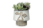 Bloomingville White Stoneware Vase with Abstract Face Design & Reactive Glaze Finish (Each one will vary)
